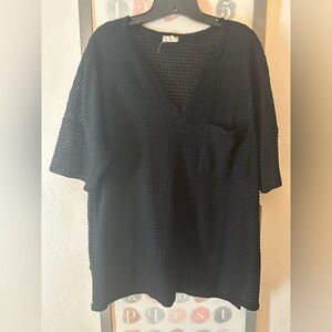 Black Knit V-Neck Top